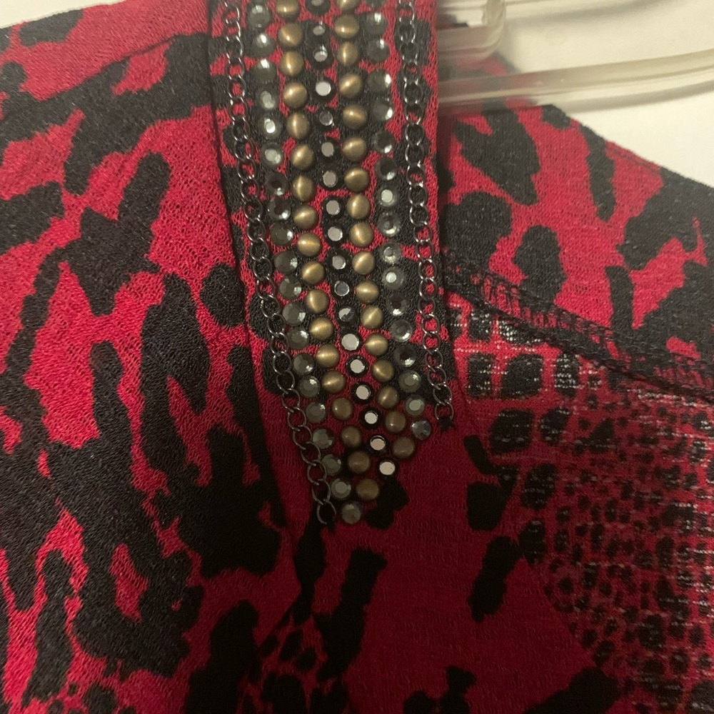 Rafaella blouse brand new with tags red black with rhinestone details at collar